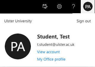 Image showing current Office Account and Sign Out link
